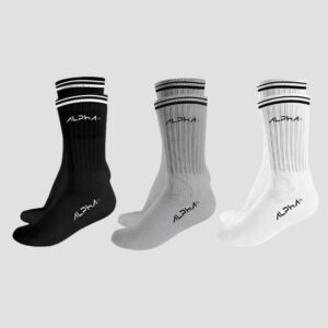 Kit 3 Meias Masculinas Cano Médio Alpha Co - Branco/Cinza/Preto