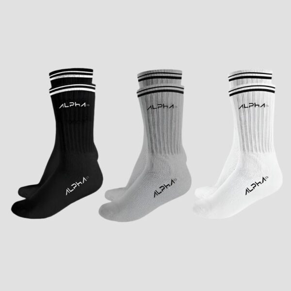 Kit 3 Meias Masculinas Cano Médio Alpha Co - Branco/Cinza/Preto
