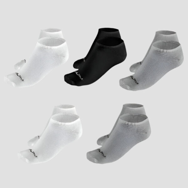 Kit 5 Meias Masculinas Cano Curto Alpha Co Cor:Branco/Cinza/Preto